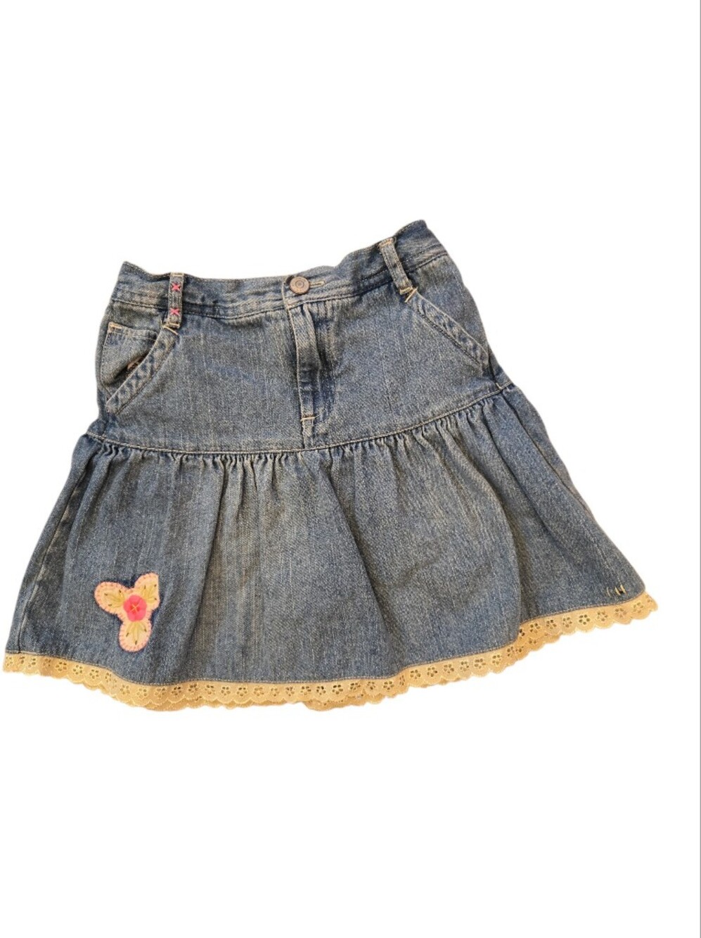 Vintage Y2k Denim A-Line Lace Trim Skort